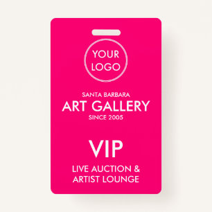 Simple Modern Magenta Add Logo Auction VIP Pass ID Badge