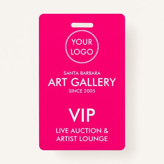 Simple Modern Magenta Add Logo Auction VIP Pass ID Badge (Front)