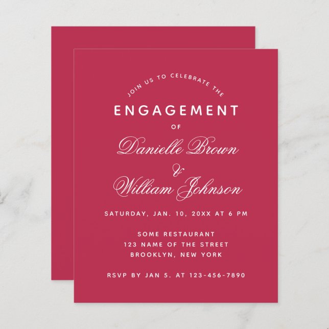 Simple Modern Magenta Budget Engagement Invitation (Front/Back)
