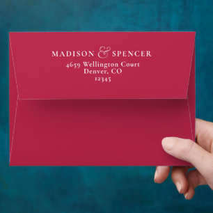 Simple Modern Magenta Pink White Wedding Envelope