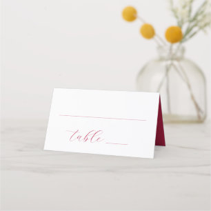 Simple Modern Magenta Red Script Wedding Place Card
