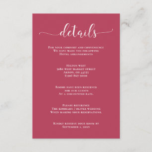 Simple Modern Magenta Wedding Enclosure Card