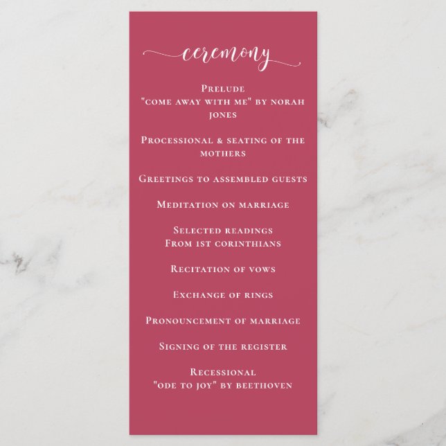 Simple Modern Magenta Wedding Program (Front)