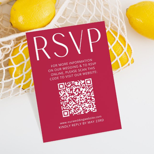 Simple Modern Magenta Wedding RSVP Online QR Code  Card (Creator Uploaded)