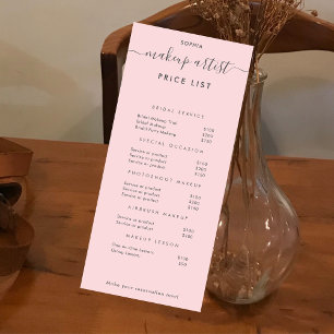 Simple Modern Makeup Artist Price List Pink Rack Card