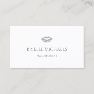 Simple Modern Makup Artist Chic Grey Lips Logo Business Card