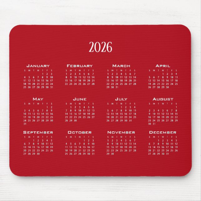 Simple modern maroon calendar mouse pad (Front)