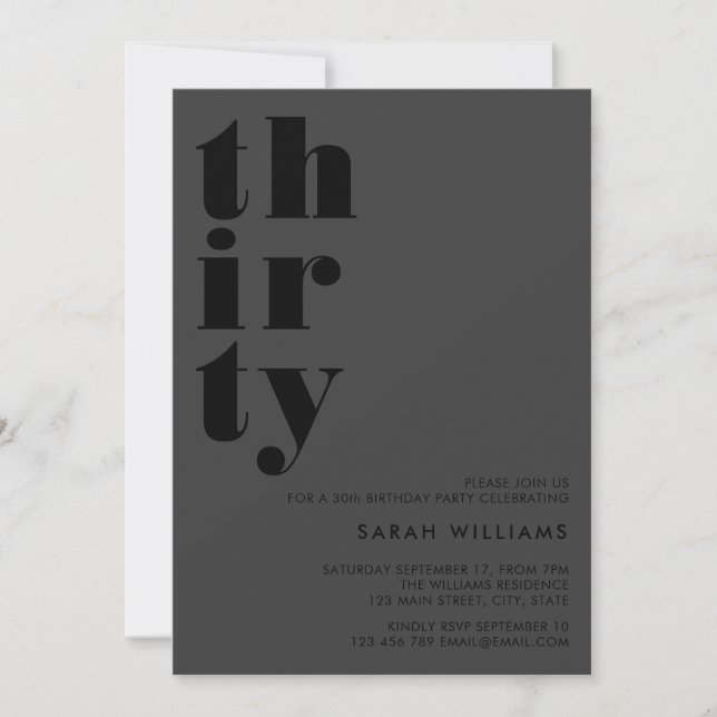 Simple Modern Matte Black 30th Birthday Invitation (Front)
