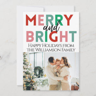 Simple Modern Merry & Bright Colourful One Photo Holiday Card