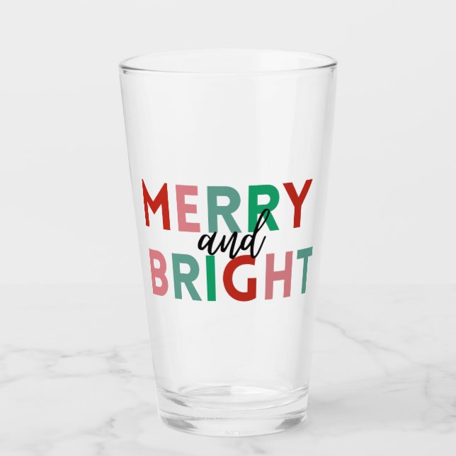 Simple Modern Merry & Bright Colourful Typography Glass (Front)