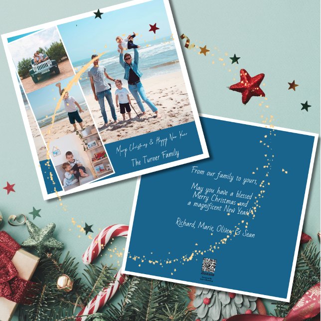 Simple Modern Merry Christmas Blue White Photo Holiday Card (Creator Uploaded)