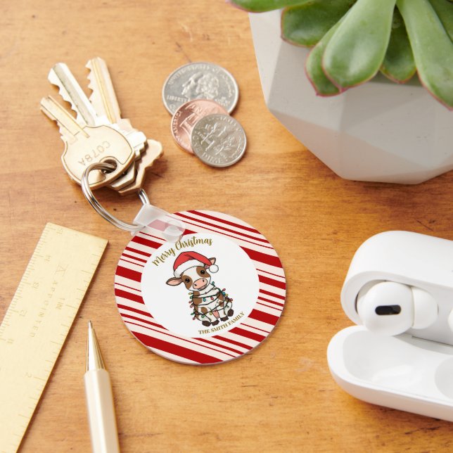 Simple modern merry christmas calf Cow OX pattern Key Ring (Desk)
