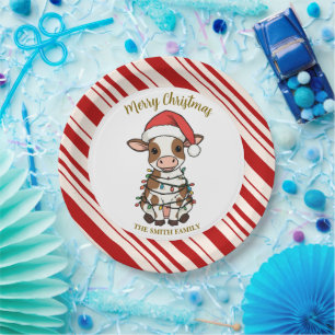 Simple modern merry christmas calf Cow OX pattern Paper Plate