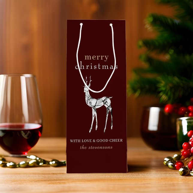 Simple Modern Merry Christmas Crystal Reindeer Wine Gift Bag (Creator Uploaded)