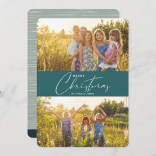 Simple Modern Merry Christmas Dark Green Script Holiday Card