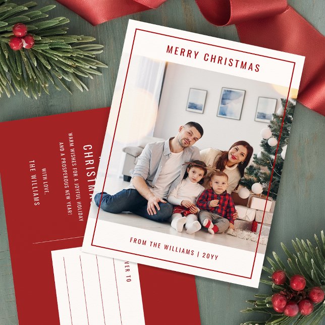 Simple Modern Merry Christmas Family Photo Holiday Postcard (Creator Uploaded)