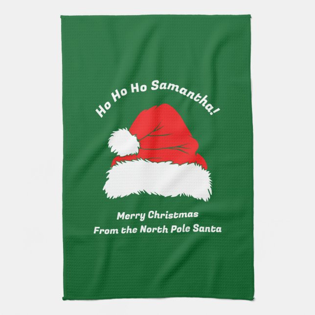 Simple Modern Merry Christmas Green Tea Towel (Vertical)