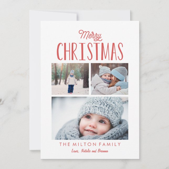Simple Modern Merry Christmas Photo Collage Holiday Card (Front)