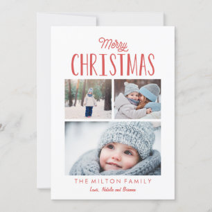 Simple Modern Merry Christmas Photo Collage Holiday Card