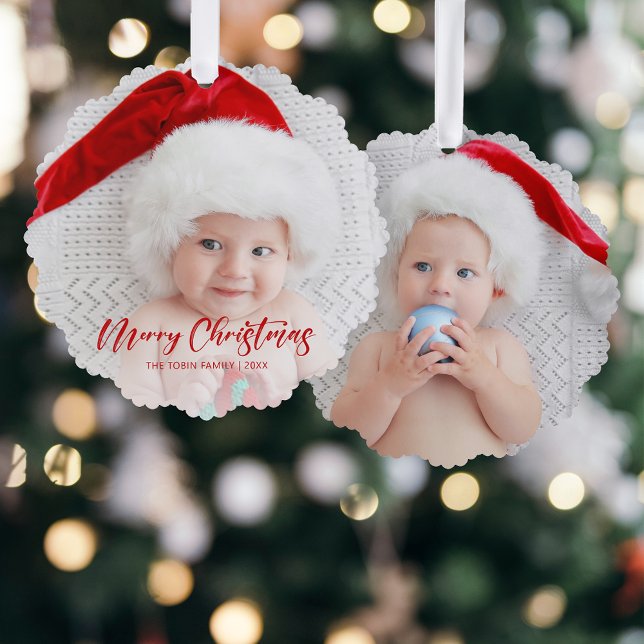 Simple Modern Merry Christmas Photo Tree Decoration Card (Creator Uploaded)