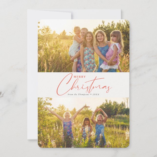 Simple Modern Merry Christmas Script Photo Holiday Card (Front)