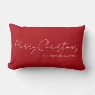 Simple Modern Merry Christmas Script Red Lumbar Cushion