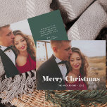 Simple Modern Merry Christmas with Photo Holiday Card<br><div class="desc">This simple and stylish holiday photo card says "Merry Christmas" in bold,  white elegant modern typography with your favourite personal family photo across the front of the card. Your personal holiday message can go on the back,  with a minimalist green and white design.</div>