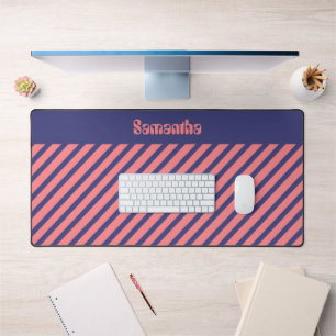 Simple Modern Midnight Blue Light Coral Stripes Desk Mat
