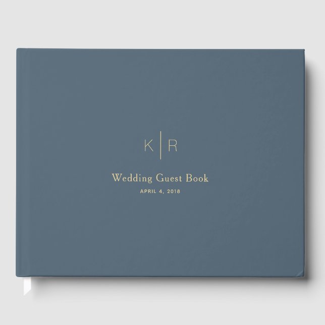 Simple Modern Midnight Blue Wedding Guest Book (Front)