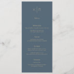 Simple Modern Midnight Blue Wedding Menu Card<br><div class="desc">This simple,  minimalistic,  and modern wedding menu card features modern lettering in gold with midnight blue / navy blue background. You can find matching products at my store.</div>