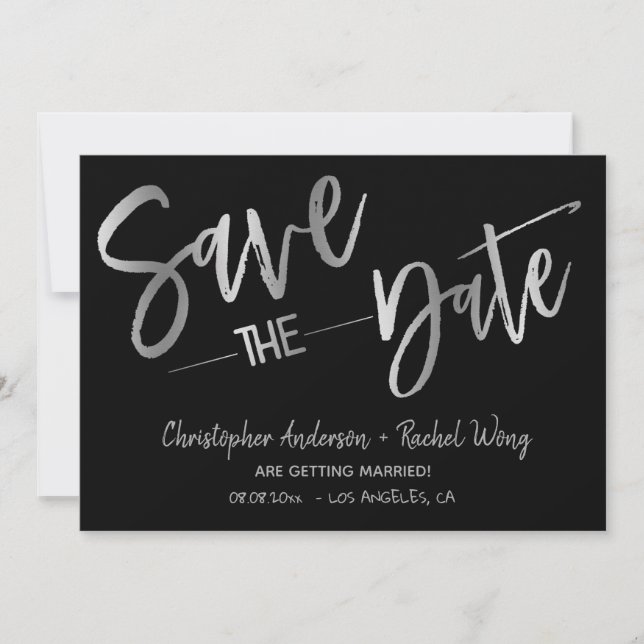 Simple Modern Minimal Black Silver Save the Date Invitation (Front)