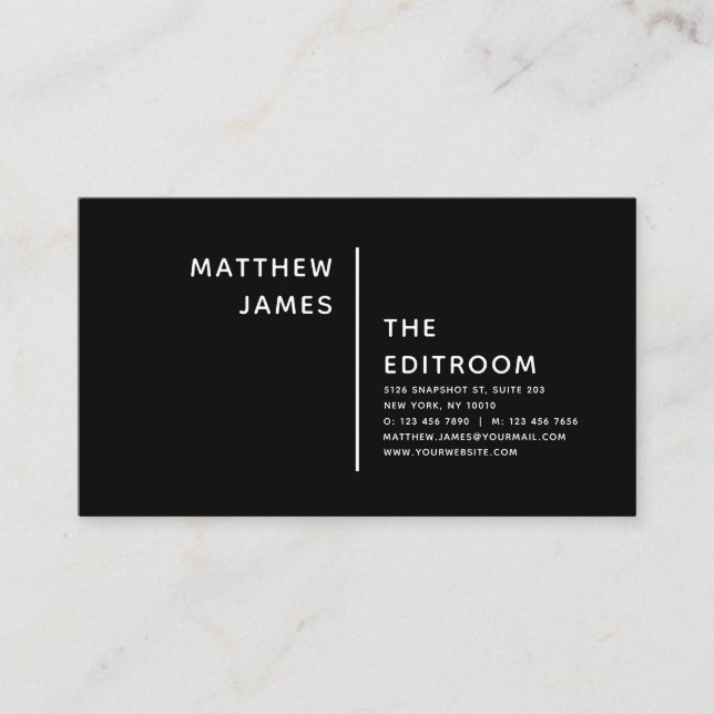 Simple Modern Minimal Black White Business Card (Front)