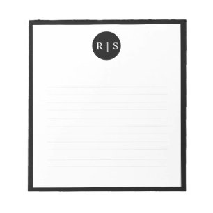 Simple Modern Minimal Black White Circle Monogram Notepad