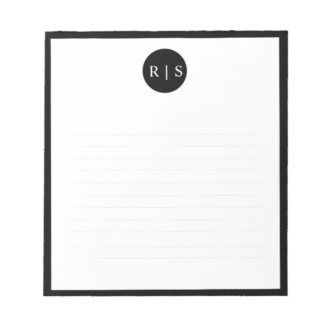 Simple Modern Minimal Black White Circle Monogram Notepad (Front)