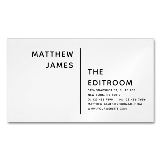 Simple Modern Minimal Black White Custom Magnetic Business Card (Front)
