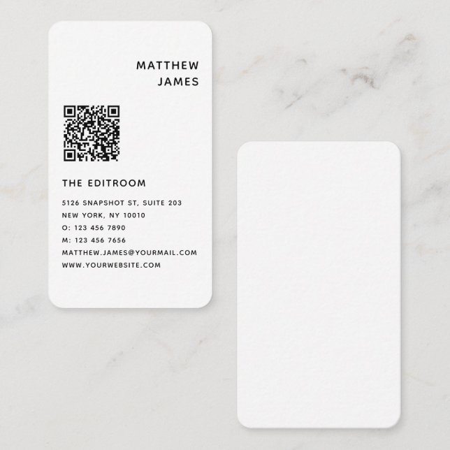 Simple Modern Minimal Black White QR Code Business Card (Front/Back)