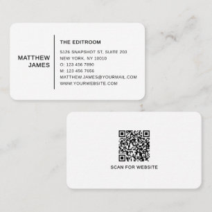 Simple Modern Minimal Black White QR Code Business Card