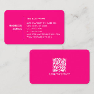 Simple Modern Minimal Bright Pink QR Code Business Card