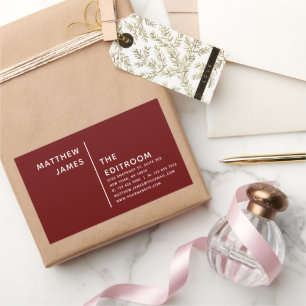 Simple Modern Minimal Burgundy White Rectangular Sticker