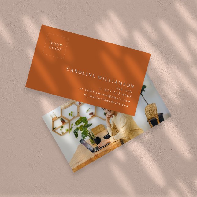 Simple Modern Minimal Burnt Orange Logo Photo  Business Card (Creator Uploaded)