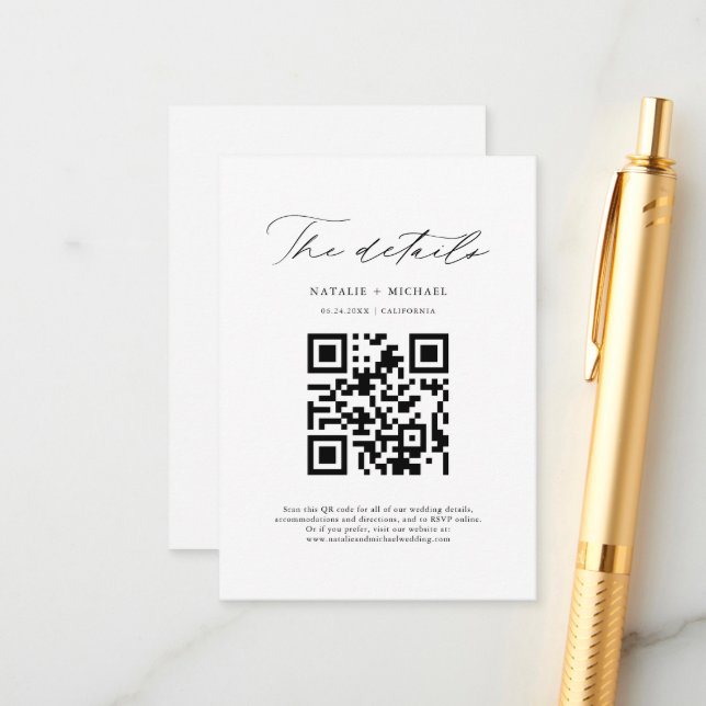 Simple Modern Minimal Chic QR Code Wedding Details Enclosure Card (Front/Back In Situ)