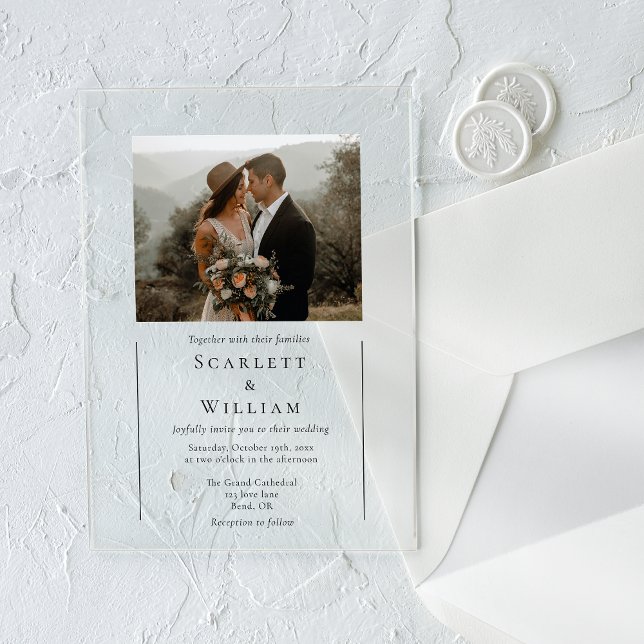 Simple Modern Minimal Classic Photo Wedding Acrylic Invitations (Creator Uploaded)