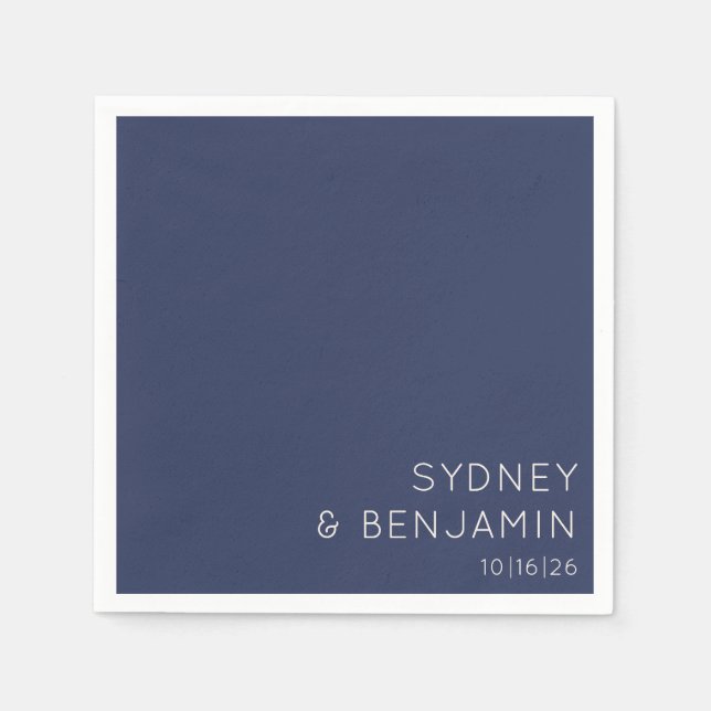 Simple Modern Minimal Custom Wedding Navy Blue Napkin (Front)