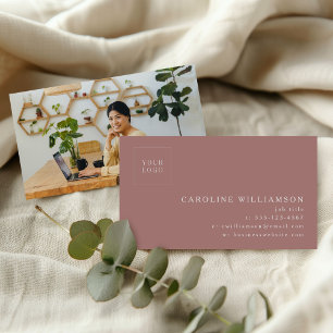 Simple Modern Minimal Dusty Rose Logo Photo Business Card