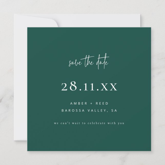 Simple Modern Minimal Emerald Green Save The Date (Front)