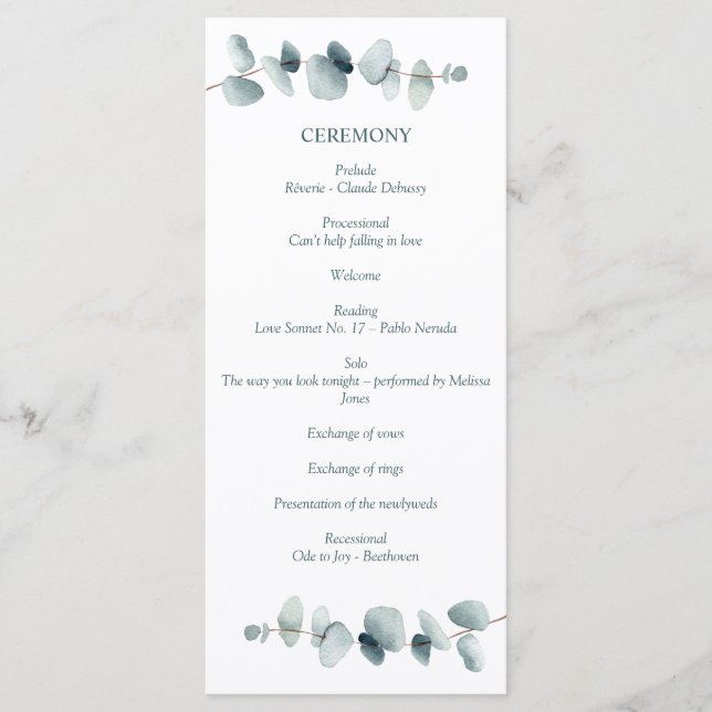 Simple Modern Minimal Eucalyptus Branch Program (Front)