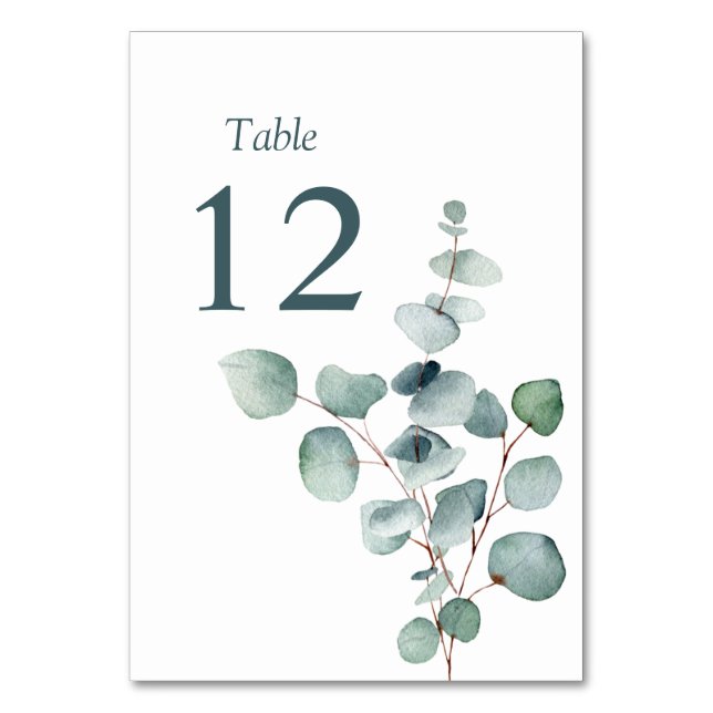 Simple Modern Minimal Eucalyptus Branch Table Number (Front)