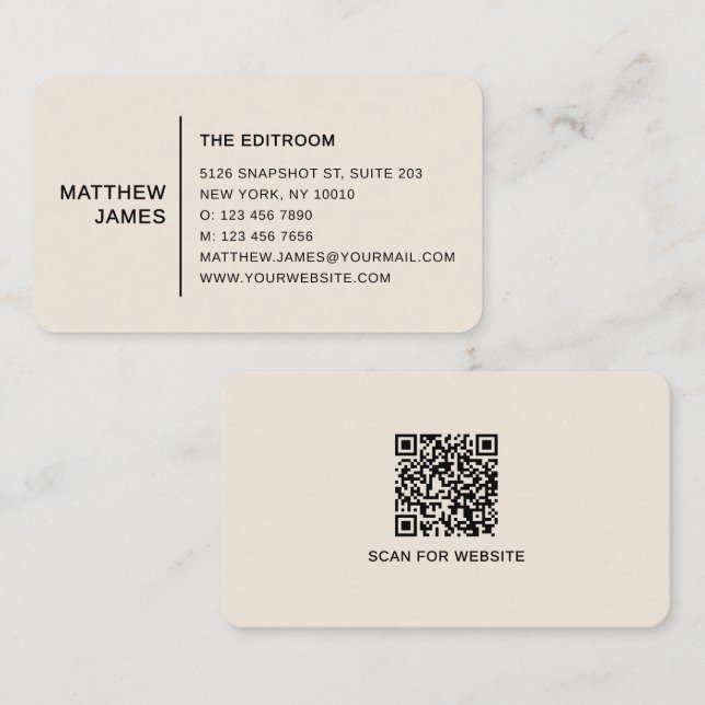 Simple Modern Minimal Golden Pastel Orange QR Code Business Card (Front/Back)