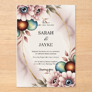 Simple Modern Minimal Green Leaf Wedding Acrylic  Acrylic Invitations