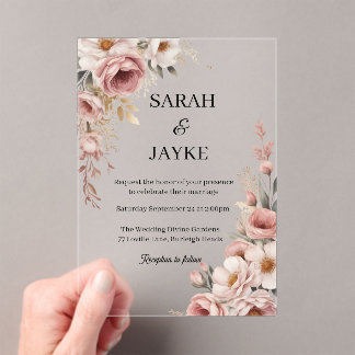 Simple Modern Minimal Green Leaf Wedding Acrylic  Acrylic Invitations